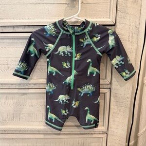 Deux par Deux printed dinosaurs long sleeve one piece rashguard
